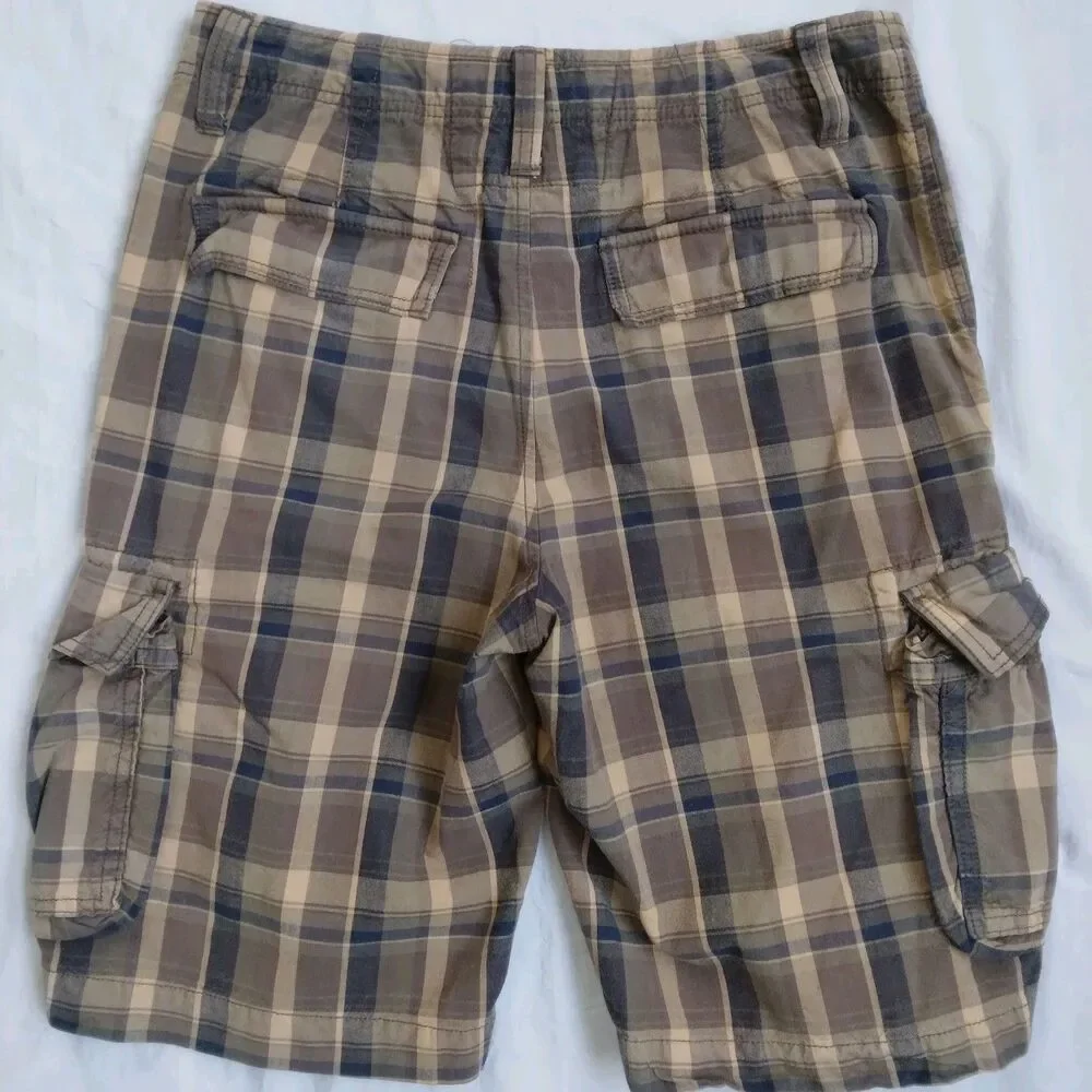 Urban Pipeline Shorts Cargo Pockets Brown Plaid Casual Summer Y2K Skater Mens 30